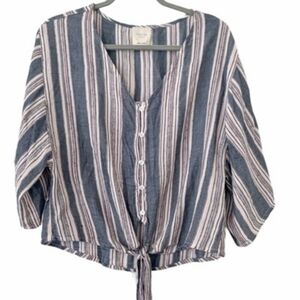 Francesca's Harper Heritage Vertical Stripe Button Down Front Tie Top Size XL